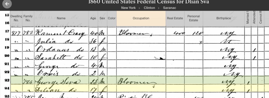 1860 US Census, New York State, Clinton County, Saranac.