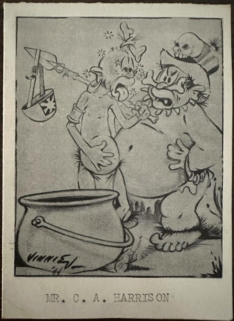 A racist cartoon on a New Year’s Eve invitation  addressed to my grandfather, C. A. Harrison. Circa 1945