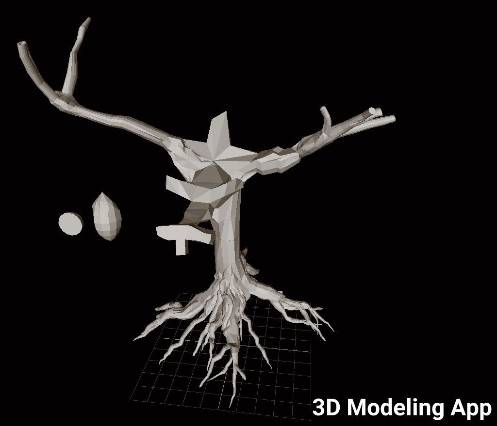 3D Digital model of a tree, this is a work in progress, two pieces of the tree are not attached to the trunk. 3D Modeling App used.